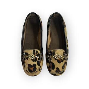 Aerosoles Women's Leopard Print Ballet Loafers Sz 7 Tan Black Calf Hair Slip-On